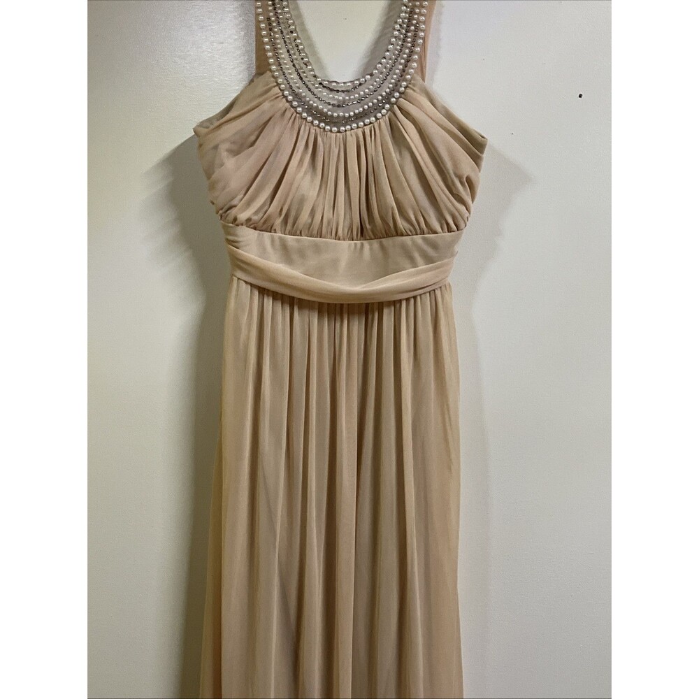 Fiesta Fashion Chiffon Pearl Beaded Long Dress Gown Cream Size 3X-Large 3XL USA